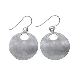 Vintage Sterling Silver 925 Open Circle Concave Disc Dangle Earrings